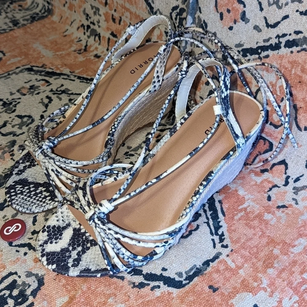 TORRID - Snake Print Faux Leather Ankle Wrap Espadrille Wedges